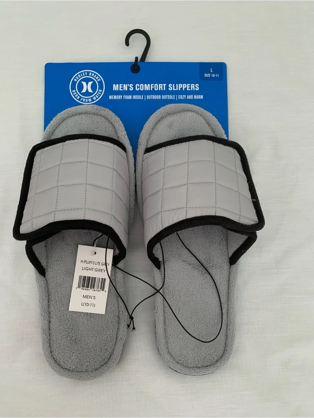 Hurley Men's Light Grey Quilted Slide Sandals with Black Trim